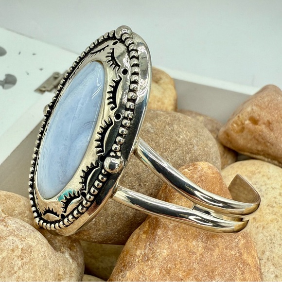 Carolyn Pollack American West Sterling Silver Blue Lace Agate Cuff 6.5” - Picture 10 of 14
